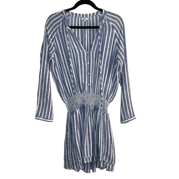 Rails Crystal Jasmine Parisian Blue Stripes Mini Dress Linen Boho - Picture 2 of 8